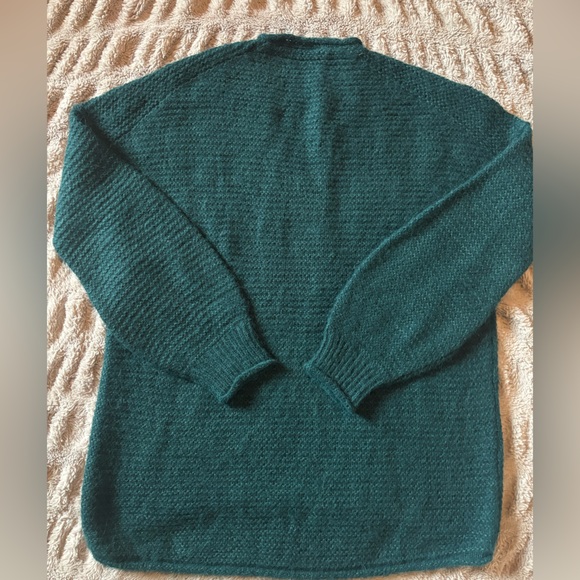 Free People Teal Alpaca Blend V-Neck Oversized Knit Sweater Medium - Picture 6 of 9